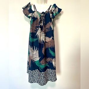 Sugar Lips - Navy Blue & Emerald Green Midi Dress with Off the Shoulder sleeves